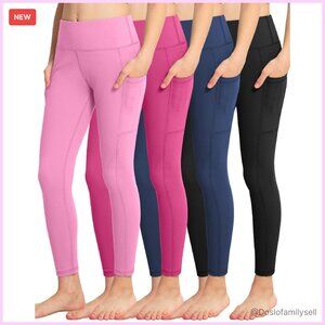 Girls High Waisted Yoga Leggings with Pockets 4-Pack Athletic Dance Running